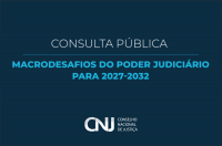 Imagem com fundo azul escuro. Ao centro, nome da consulta pública em textos branco e azul claro. Na base, logomarca do CNJ centralizada.