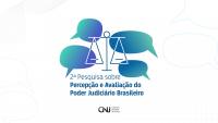 Arte com fundo branco. Ao centro a imagem de 4 balões de diálogos. E a informação: 2ª Pesquisa sobre Percepção e Avaliação do Poder Judiciário Brasileiro