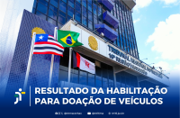 Arte feita com a foto da fachada do predio sede do TRT-16. E na parte inferior a informação: RESULTADO DA HABILITAÇÃO PARA DOAÇÃO DE VEÍCULOS