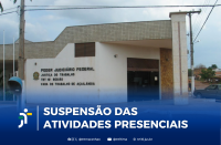 Arte feita com a fachada da VT de Açailândia e a informação: Suspensão das atividades presenciais