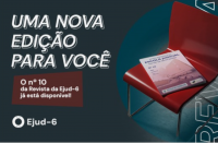 Arte mostra a imagem de uma revista sobre uma cadeira vermelha. Ao lado a informação: Uma nova edição para você.
