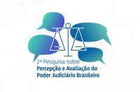 Arte feita com fundo branco e ao centro imagens de balões de diálogos e a informação: 2ª Pesquisa sobre Percepção e Avaliação do Poder Judiciário Brasileiro