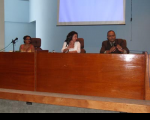 A Chefe do Serviço de Planejamento do TRT, Gisélia Castro (ao centro), apresentou os palestrantes