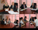 Desembargadores Ilka Esdra e Gerson de Oliveira (acima) e representantes do BB e Sintrajufe, acompanhados do corregedor.