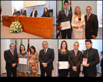 Mesa de abertura. Representantes da VT de Chapadinha,  da 7ª VT de S Luís e da VT de Barra do Corda, ladeados pelo des. James Magno Farias.
