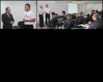 Desembargadores James Magno (esq.) e Luiz Cosmo dão as boas-vindas ao instrutor Hipólito Cardoso e aos agentes de segurança.