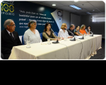 Mesa diretora do evento. Da esquerda para a direita: superintendente Antônio Albuquerque; procuradoras Sueli Bessa e Teresa Basteiro; desembargadores Maria das Graças Paranhos e Mário Sérgio Pinheiro; juíza Cléa Carvalho do Couto; atriz Priscila Camargo; e coordenadora do Fepeti/RJ, Danielle Scolatero.