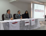 Mesa de abertura do I Encontro de Gestores Administrativos &quot Sou Mais TRT-MA! &quot: desembargadores Gerson de Oliveira e James Magno (com o microfone), e juíza Érika Dovera.