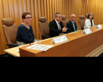 Da esquerda para a direita: desembargadora Beatriz Theodoro, desembargador James Magno, ministro Ives Gandra Filho e desembargadora Lourdes Leiria.