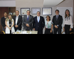 Desembargador Gerson ao lado do juiz Marco Antonio; Olívia, juiz Bruno e, nas laterais, servidores do TJ-MA