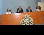 Presidente James Magno ao lado da diretora-geral; o juiz Auxiliar da Presidência e a secretária-geral da Presidência
