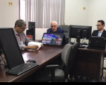Corregedor Américo Bedê ao lado do juiz do trabalho no exercício da titularidade da VT, Inaldo André, e Marcos Pires, no encerramento da correição
