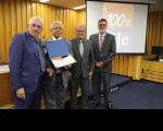Desembargador Américo Bedê (presidente do TRT16), Ministro Brito Pereira (presidente do TST), desembargador José Evandro (vice-presidente e corregedor do TRT-MA) e ministro Lélio Bentes (corregedor-geral da JT) na entrega do Selo 100% PJe.