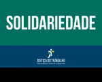 na parte de cima, fundo verde com a palavra SOLIDADRIEDADE;na parte de baixo, fundo azul com a logomarca do TRT-MA