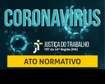 Imagem com fundo preto e letra azul com titulo Coronavirus e faixa amarela com texto Ato Normativo