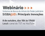 Imagem com a informação Webnário indicando a data de 8 de outubro às 15 horas pelo canal do TST no Youtube