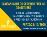 Imagem com fundo azul e amarelo com informações sobre Campanha Dia do Servidor Público