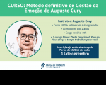 Imagem com fundo claro, com foto de Augusto Cury e duas faixas (verde e azul) com informações do curso "Método definitivo de Gestão da Emoção"