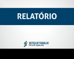 Imagem com fundo branco, com faixa azul marinho onde está escrita a palavra RELATÓRIO, na cor branca, e abaixo a logomarca da Justiça do Trabalho