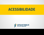 Palavra ACESSIBILIDADE em tarja amarela e logo da JT sobre fundo cinza