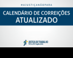 Imagem com fundo branco, com faixa azul marinho onde se lê CALENDÁRIO DE CORREIÇÕES ATUALIZADO, na cor branca, e abaixo a logomarca da Justiça do Trabalho