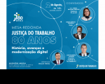 Imagem de divulgação da Mesa-Redonda: "Justiça do Trabalho: 80 anos - história, avanços e modernização digital"
