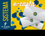 Imagem com fundos amarelo e azul onde está escrito SISTEMA e-carta, e abaixo, à esquerda, a logormarca da Justiça do Trabalho