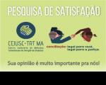 Imagem, com fundo verde e figuras relacionadas à conciliação, referente à pesquisa de satisfação do Cejusc-JT