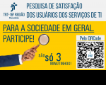 Imagem com fundos amarelo e branco, com imagem de um braço segurando uma lupa, com QR Code, referente à pesquisa da CTIC para público externo