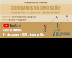 Imagem com marca do TRT e nome da palestra e crianças brincando de pipa