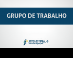 Imagem com fundo branco, com faixa azul marinho onde está escrito GRUPO DE TRABALHO, na cor branca, e abaixo a logomarca da Justiça do Trabalho
