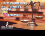 Imagem com uma balança e dizeres A Justiça mais perto de você. À esquerda, marca do TRT Maranhão