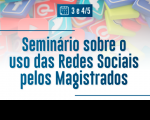 Imagem com nome e data do Seminário em azul escuro sobre fundo de ícones variados e coloridos das redes sociais.