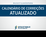 Imagem com fundo branco, com faixa azul marinho onde está escrito: CALENDÁRIO DE CORREIÇÕES ATUALIZADO, na cor branca, e abaixo a logomarca da Justiça do Trabalho