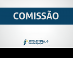 Imagem com fundo branco, com faixa azul marinho onde está escrita a palavra COMISSÃO, na cor branca, e abaixo a logomarca da Justiça do Trabalho