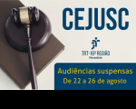 Imagem em fundo branco onde se vê um martelo de juiz sobre um livro. Na parte superior, na cor azul, a palavra CEJUSC. Abaixo, logomarca do TRT-MA, na versão branca e, na parte inferior, uma tarja azul com texto em letras amarelas.