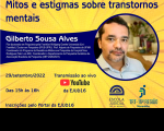 Imagem em fundo amarelo e faixa azul, com foto de um homem. Textos sobre o evento promovido pela Ejud16 referente ao Setembro Amarelo. Abaixo, à direita: logomarcas da Escola Judicial e do TRT 16ª Região. 