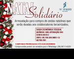 imagem com bolas de natal e enfeites natalinos ao lado de texto na cor vermelha e branca. Logo do tribunal no canto superior direito
