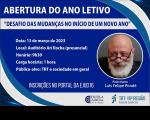 Cartaz com informações da palestra sobre fundo azul. À direita, dentro de um círculo, foto do palestrante Luís Felipe Pondé. Abaixo logomarcas da Escola Judicial e do TRT16.