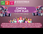imagem com desenhos representando mulheres de diversas etnias, caixa central com texto escrito "cinema com elas".