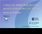 Imagem em tons de azul onde se veem o nome do curso, data e plataforma, além das logomarcas da Escola Judicial e do TRT-16.