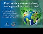 Imagem de fundo azul e verde com ilustração colorida do planeta Terra na lateral direita. No topo e à esquerda, textos com letras  brancas. Na base, logomarcas do TRT-16 e dos ODS da ONU.