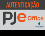 Imagem com fundo cinza claro, onde se lê PJe Office; na parte superior, uma faixa preta onde está escrita a palavra AUTENTICAÇÃO. À direita, na parte inferior, a logomarca do TRT-16 na cor azul.