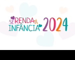 Foto com fundo claro, estampada com corações coloridos. Texto escrito: SE RENDA À INFÂNCIA 2024 