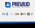 Imagem com fundo cinza claro, mostrando a logomarca do Prevjud centralizada. Abaixo, aparecem as assinaturas de vários órgão, como a PNUD, Justiça Federal, CNJ, STJ, TSE e Justiça do Trabalho.