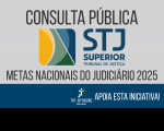 Arte com fundo cinza claro, onde se lê texto preto sobre a consulta pública e se vê a logomarca do STJ centralizada. Abaixo, tarja azul escuro, onde se vê, à direita, a logomarca do TRT-16 e o texto branco APOIA ESTA INICIATIVA!