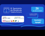 Arte em tons de azuis escuro, claro e ciano, com a logomarca, data, local e inscrições do evento, além de uma tarja branca à esquerda mostrando as logomarcas dos realizadores e dos patrocinadores.