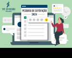 Arte de fundo verde claro com ilustrações de uma mulher sentada sobre um balão de conversa, à direita. Elemento representando um formulário, ao centro, com o nome da pesquisa. Atrás dele, ilustração de um monitor de computador. A logomarca do TRT-16 aparece no canto superior esquerdo.