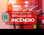 Arte com o fundo vermelho e a informação: Segundo Treinamento Brigada de Incêndio