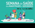 Imagem de fundo verde com o nome do evento e ilustração de pessoas em atividades de cuidados com a saúde.